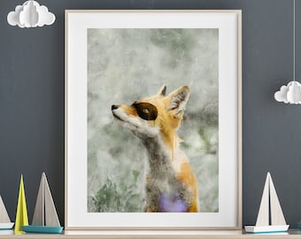 Fox Art Print, Nursery Animal Wall Art, cool nursery art, Kids Bedroom Poster, baby animal prints, Woodland Animals, fox illustration