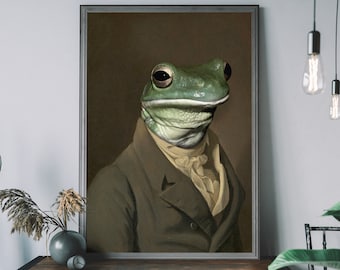 カエルのヴィンテージ肖像画 – ルネッサンス動物画、加工アート