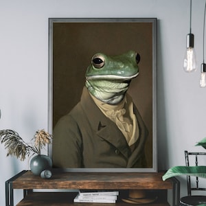 Frog Vintage Portrait – Renaissance Animal Painting, Altered Art Print, Animal Head Human Body, Funny Portrait