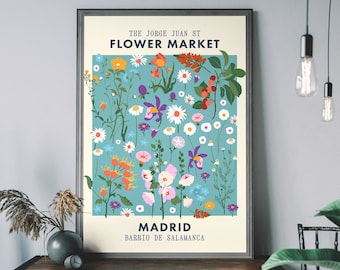 Madrid Flower Market Print – Vintage Florist Print, Retro Floral Poster, Botanical Illustration, Boho Flowers