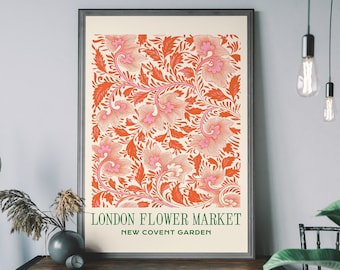 London Flower Market Print, Covent Garden Flower Market, Retro Floral Poster, Botanical Illustration, Boho Flowers