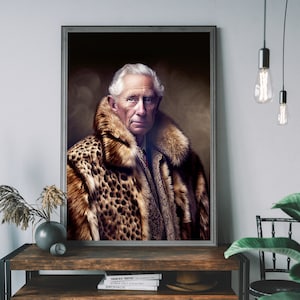 King Charles III&#39;s Fur Coat Coronation Art Print, British Royal Family Poster, Urban Wall Decor