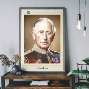 Vintage King Charles III Portrait – Coronation Art Print, British Royal Family Poster, Royal Wall Decor