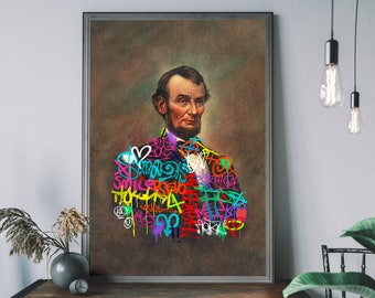 Abraham Lincoln Art, Altered Art Print, President Art photo, Portrait Painting, Funny Wall Art, Street Art Print
