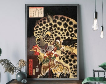 Vintage Japanese Tiger Print, Tiger of Ryōkoku by Utagawa Hirokage, Antique Japanese Poster, Traditional Woodblock Print