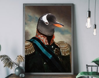 Penguin Portrait Print — Renaissance Victorian Altered Art