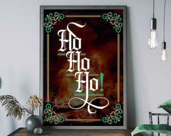 Ho Ho Ho Art Print, Christmas Art Print – Festive Xmas Poster, Holiday Home Decor, Seasonal Wall Art, Cozy Winter Decoration