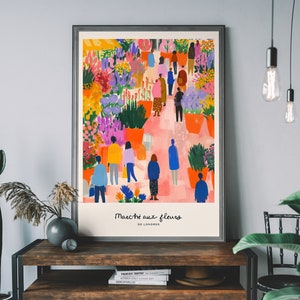 Impresión del Mercado de Flores de Londres: Arte mural abstracto, póster floral retro, ilustración botánica, flores bohemias