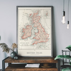 Vintage Landkarte der Britischen Inseln – Historische UK Kunst, Antikes Reiseposter, Geographie-Wanddekor