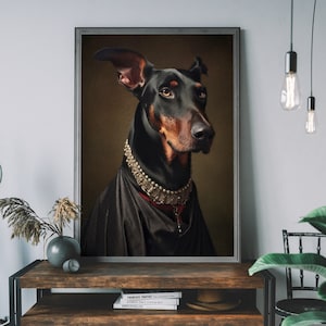 Doberman Art Print, Animal Painting Altered Art Print, Animal Head & Human Body, Unique Art Print