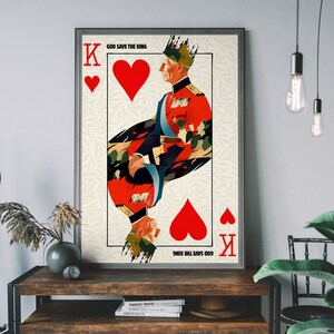 Décoration murale du couronnement du roi Charles III - affiche de cartes à jouer vintage, art urbain de la famille royale britannique