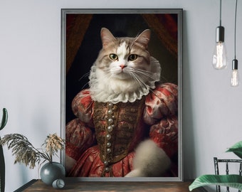 Victorian Cat Portrait Art Print: Renaissance Animal Altered Art