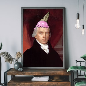 Ice Cream Altered Art Print – Funny Renaissance Portrait, Urban Street Art Poster, Quirky Wall Decor