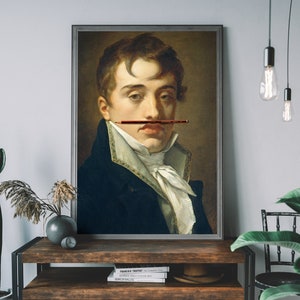 Altered Art Print – Pencil Moustache Renaissance Portrait Painting, Funny Wall Art, Street Art Print