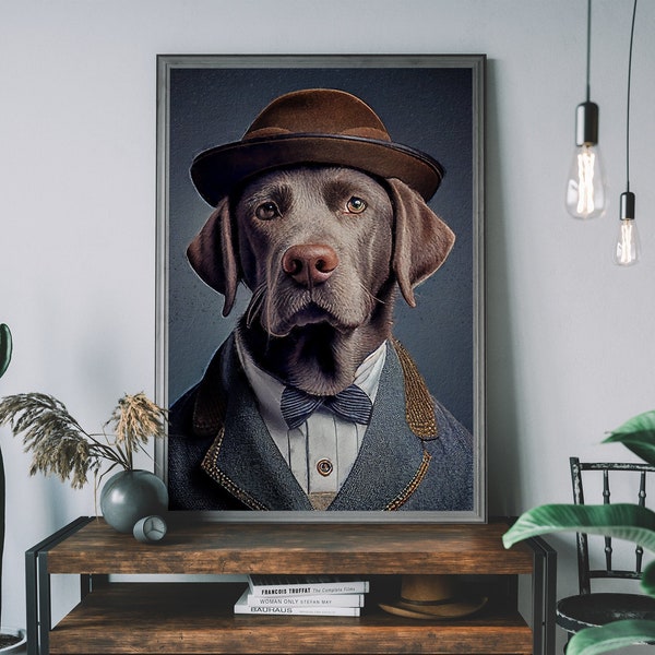 Vintage Labrador Dog Print, Animal Painting Altered Art Print, Animal Head & Human Body, Unique Art Print