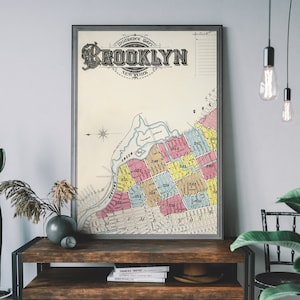 Vintage Brooklyn Karte, NYC Karte, antikes Reiseplakat, Brooklyn Map Poster