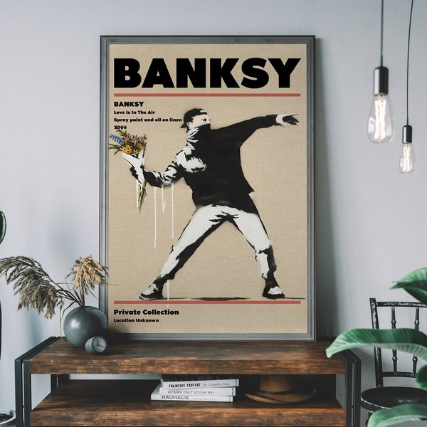 Banksy The Flower Thrower Print, Graffiti Wall Art, Urban Street Art, Love Is In The Air Exhibition Poster