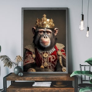 Chimp Vintage Portrait, Altered Art Regal Monkey Animal Print, Animal Head & Human Body, Unique Art Print