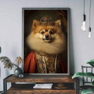 Pomeranian Animal Portrait Print – Dog Painting Altered Art, Animal Head & Human Body, Unique Dog Lover Wall Art