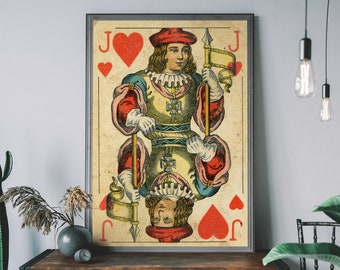 Jack of Hearts Vintage Playing Card Art Print, Retro Wall Art, Rustic Home Decor, Game Room Art