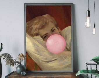 Bubblegum Lady Print – Altered Graffiti Art, Urban Vintage Modern Print, Pink Bubblegum
