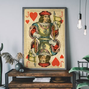 Stampa artistica di carte da gioco vintage Jack of Hearts, arte murale retrò, arredamento rustico per la casa, arte per sala giochi