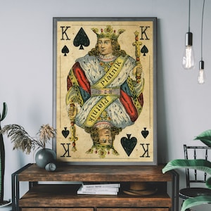 King of Spades Vintage speelkaart Art Print, retro kunst aan de muur, rustiek huisdecor, gameroomkunst