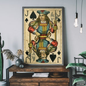 Stampa artistica di carte da gioco vintage Jack of Spades, arte murale retrò, arredamento rustico per la casa, arte per sala giochi
