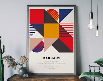 Colourful Bauhaus Exhibition Poster – Minimalist Wall Art, Geometric Art Print, Cool Home Decor