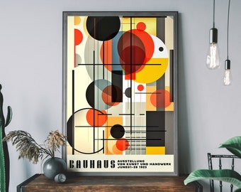 Colourful Bauhaus Geometric Art Print, Minimalist Wall Art, Museum Exhibition Poster, Retro Home Decor