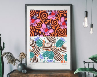 Emile-Alain Séguy Colourful Abstract Pattern Print, Vintage Florist Print, Botanical Illustration, Boho Flowers