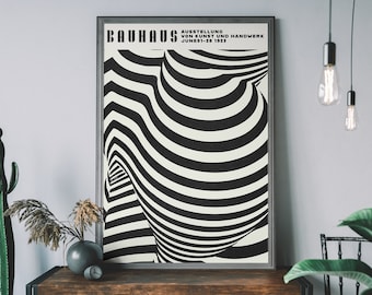 Cartel de la exposición Bauhaus – Lámina vintage en blanco y negro, arte mural minimalista, decoración geométrica retro.