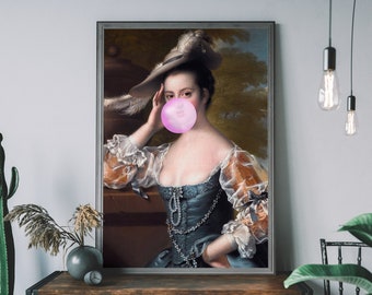 Bubblegum Lady Print, Altered Art, Graffiti Art, Urban Art, Vintage Modern Print, Bubblegum Print Pink