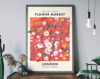 London Flower Market Print, Covent Garden Flower Market, Retro Floral Poster, Botanical Illustration, Boho Flowers