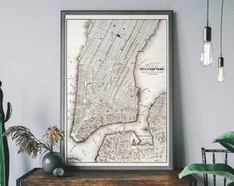 Vintage City Of New York Map, Antique Travel Poster, NYC Gift