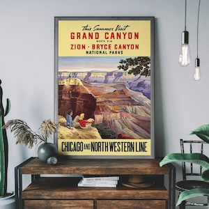 Grand Canyon Wall Art – Vintage Travel Poster, National Park Retro Decor