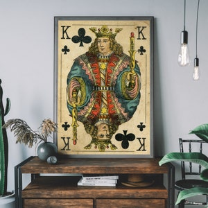 Impression de cartes à jouer vintage King of Clubs – art mural rétro, décoration d'intérieur rustique, art de salle de jeux