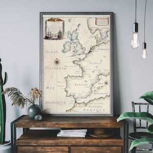 Vintage Karte von Europa, Historische Karte Kunstdruck, Antikes Reiseplakat, Geographie Poster