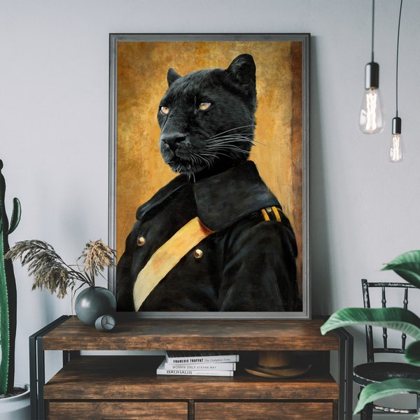 Black Panther Renaissance Tiergemälde, veränderter Kunstdruck, viktorianisches Tierportrait Wandkunst