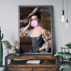 Bubblegum Lady Print, Altered Art, Graffiti Art, Urban Art, Vintage Modern Print, Bubblegum Print Pink