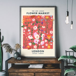London Flower Market Print, Covent Garden Flower Market, Retro Floral Poster, Botanical Illustration, Boho Flowers