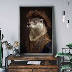 Otter Vintage Portrait - Renaissance Tiermalerei, veränderter Kunstdruck, Tierkopf Menschlicher Körper, cooles Wohndekor