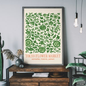 Print bloemenmarkt Tokio – Japanse bloemenmarkt, retro bloemenposter, botanische illustratie, bohobloemen
