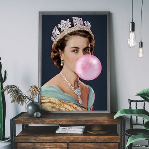 Queen Elizabeth Portrait Print – Bubblegum Wall Art, British Royal Family Poster, HRH Urban Decor