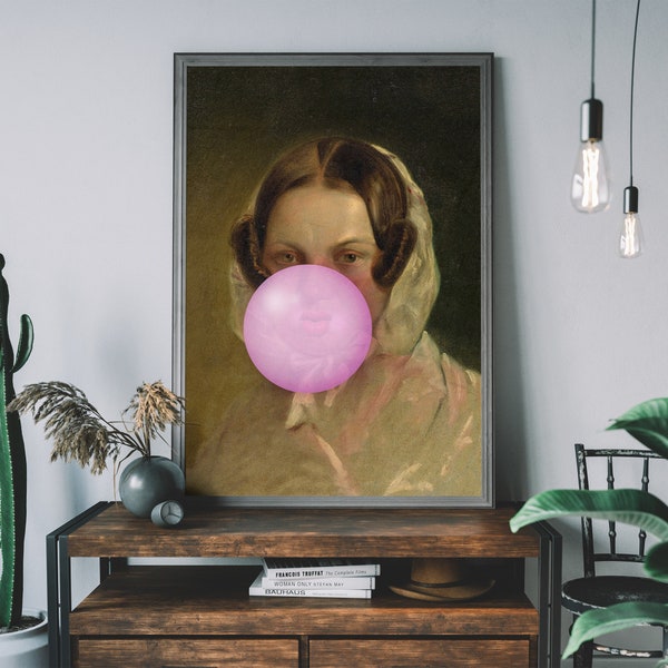 Bubblegum Lady Print, Altered Art, Graffiti Art, Urban Art, Vintage Modern Print, Bubblegum Print Pink, Friedrich Von Amerling