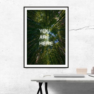 You Are Here Forest Neon Print, stampa artistica forestale, poster con insegna al neon, arte botanica forestale, stampa artistica di alberi, diversa arte murale