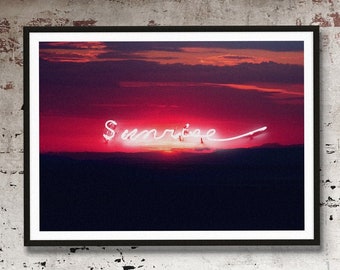 Sunrise Neon Landscape Print, Sunset art print, sunrise photography, sunrise wall art, summer home decor