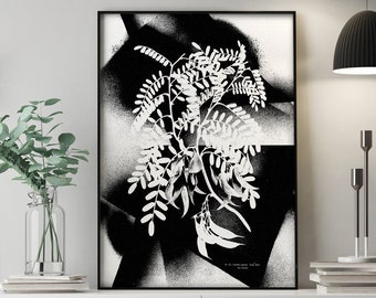 Botanical 8 Floral Spray Print, botanical street art print, abstract plants, urban botanical street art, black and white art