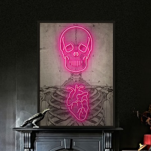 Neon Skeleton Vintage Diagram Art Print – Vintage Skeleton Print, Vintage Medical Art, Anatomical Wall Decor