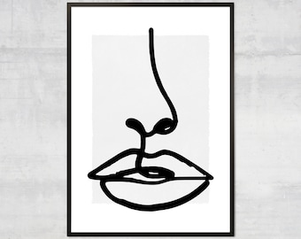 Line Art Lips Print – Minimal Faces Line Art, Minimalist Boho Decor, Abstract Lips Wall Art, Spring Decor